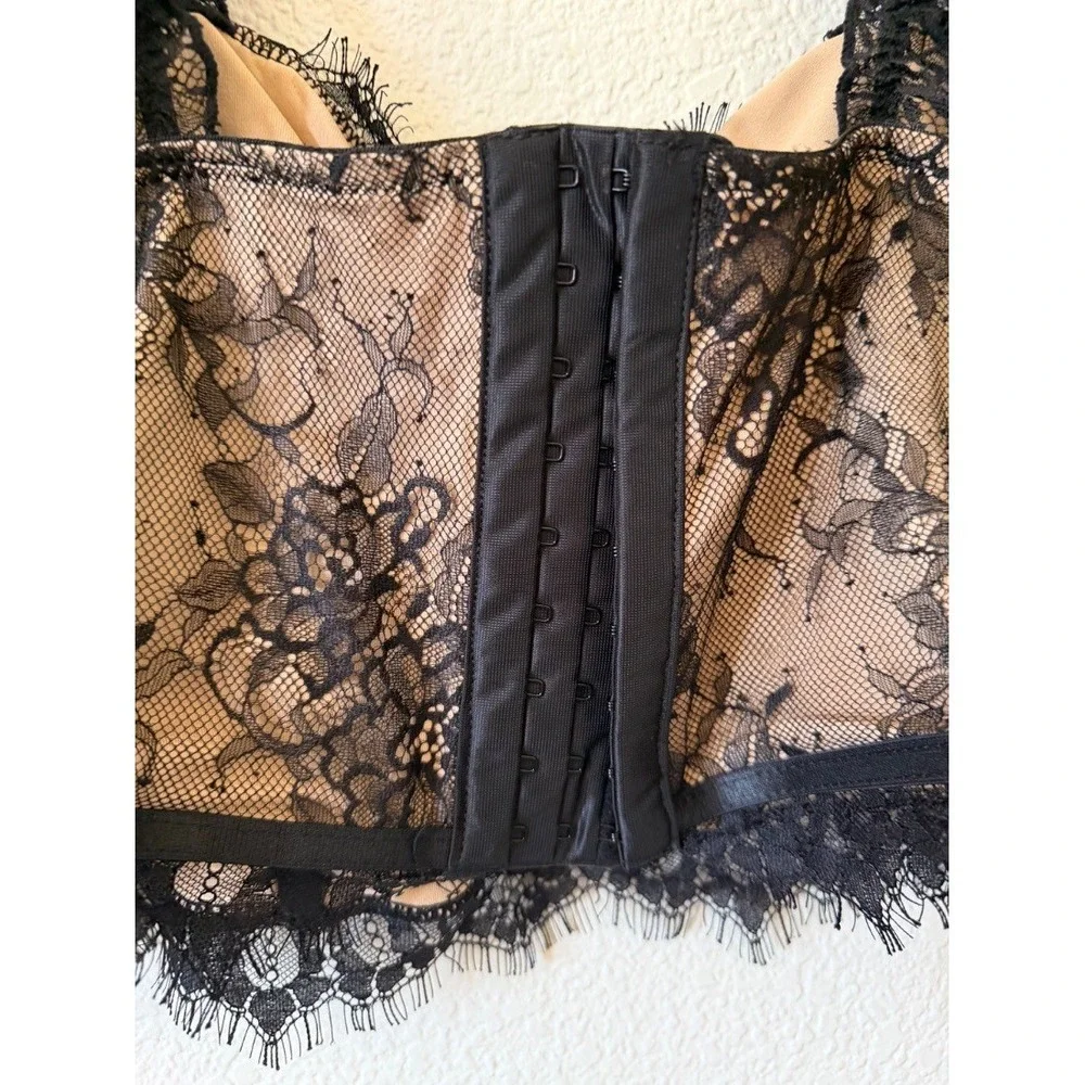 SHEIN Curve Plus Size Black Lace Corset Bustier Crop Top Puff Sleeve 1XL
